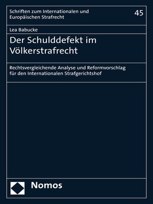 cover image of Der Schulddefekt im Völkerstrafrecht